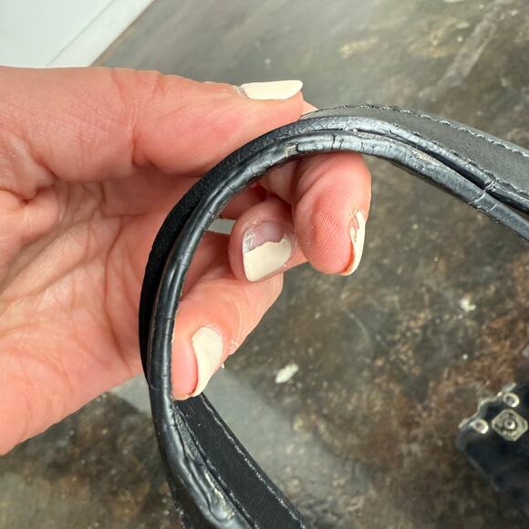 M.C. Croc Embossed Shoulder Bag Woven Flap Heart Charm Black Brown Satchel Purse - Picture 11 of 14